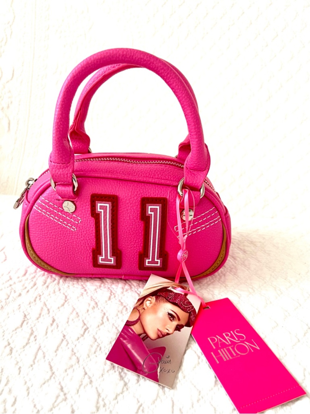 NWT PH PARIS VARSITY MINI BOWLER BAG IN PINK - Picture 7 of 16